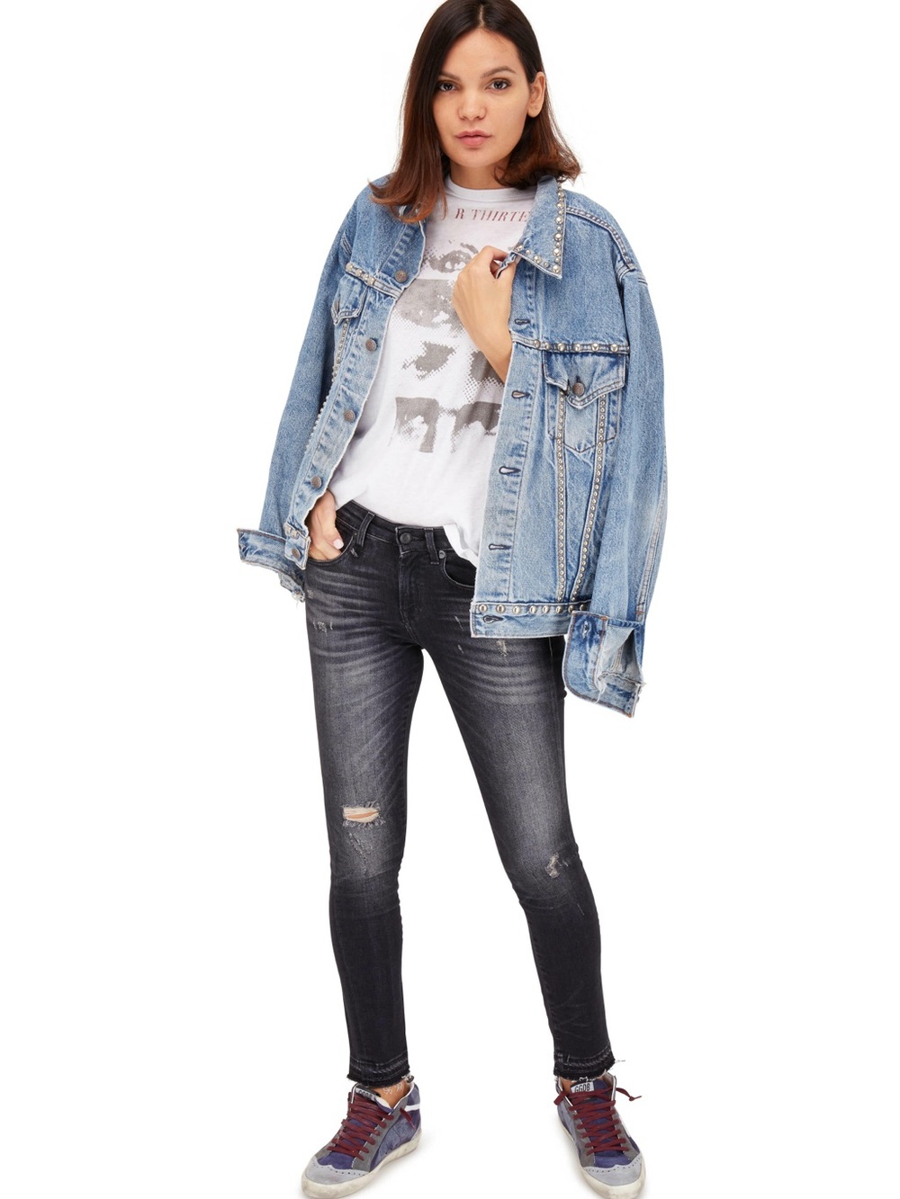 R13 Alison Skinny Black Distressed Jean Stretch Fit